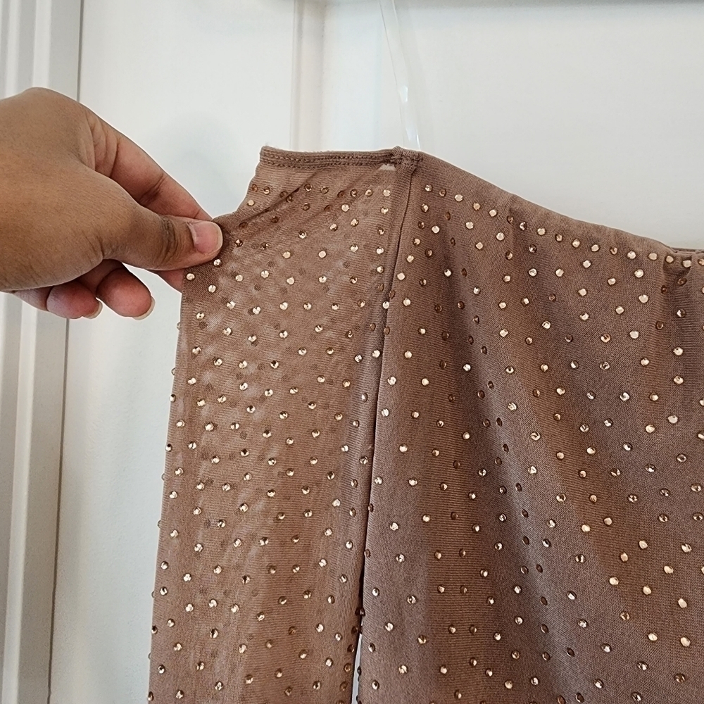 Windsor Tan Off the shoulder crop Top with Beading - Picture 4 of 5